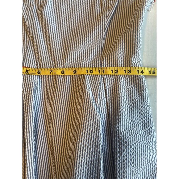 Jessica Simpson Blue White Seersucker Dress Orange Trim Pockets Lined Size 8 - Picture 8 of 10